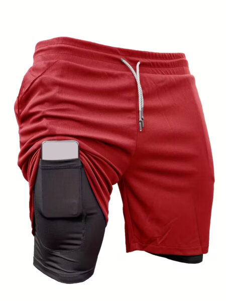 Men's Red Sports Shorts with Compression Liner