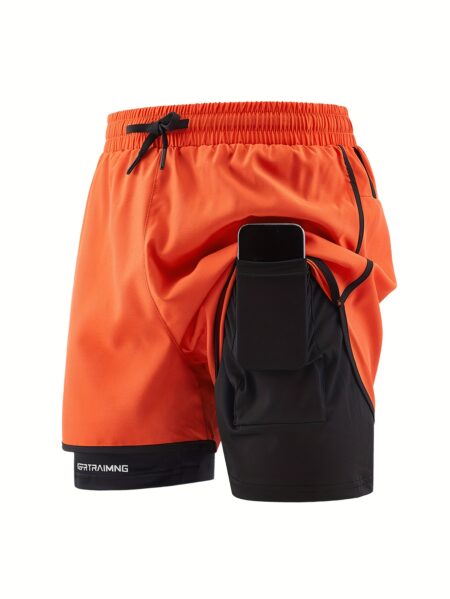 Men’s Orange Sports Shorts with Compression Liner